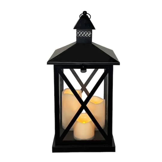 19" Black Lantern with 3 LED Candles by Ashland®